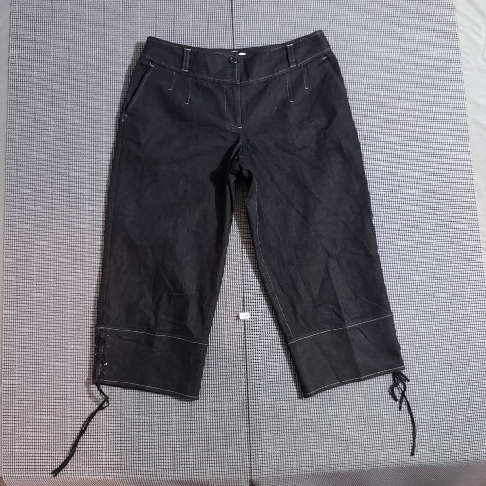 Ann Taylor LOFT Marisa Black Cropped Lace Up Pants Size 8 Contrast Stitch